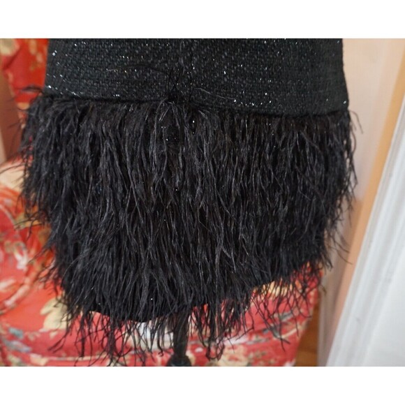 Tuxedo Style Sparkle Tweed Mini Dress with Fringe Feather Hem Sz M (6/8) - Picture 14 of 16